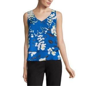 Liz Claiborne Sleeveless Woven Layered Tank Top Blouse Blue Floral Small NWOT!